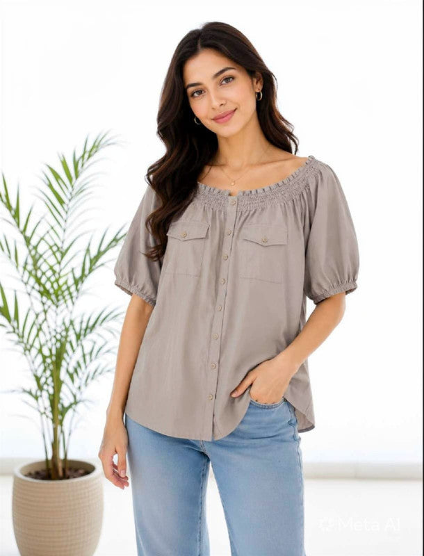 Women's Solid Grey Off-Shoulder Top - Free Size