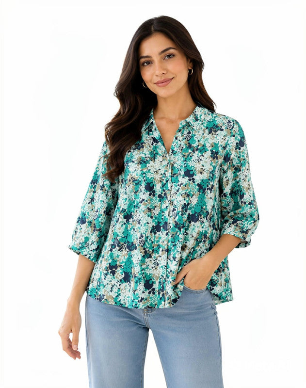 Women's Eyelet Floral Button-Front Blouse - Free Size
