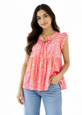 Floral Print Flutter Sleeve Peplum Top - Free Size