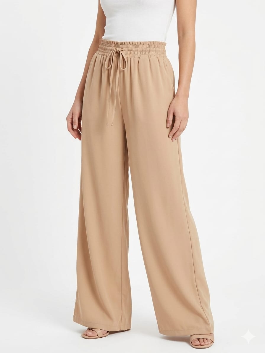 Women's Solid Beige Wide-Leg Palazzo Pants - Beige - Size: 40