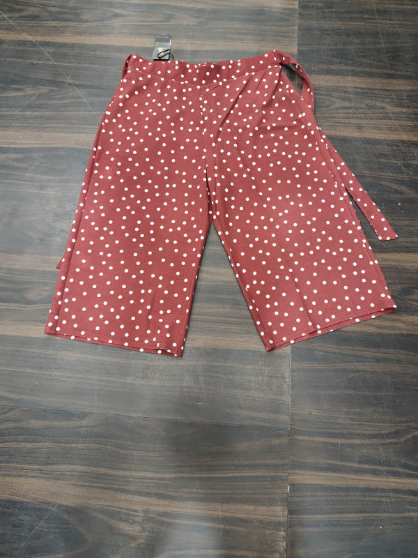 Women's Polka Dot Wide-Leg Palazzo Pants - Maroon - Size: 38