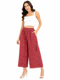 Women's Polka Dot Wide-Leg Palazzo Pants - Maroon - Size: 38