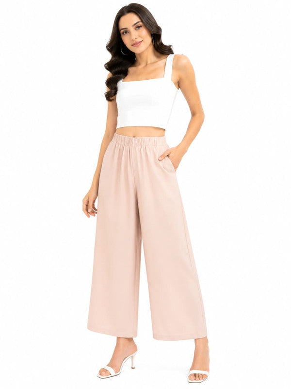 Women's Solid Baby Pink Regular Fit Palazzo Pants - Pink - Size: 40
