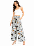 Newspaper Print Wide-Leg Palazzo Pants - White - Size: 48