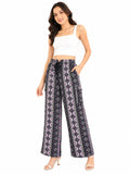 Women's Boho Printed Palazzo Pants – Comfortable High-Waist Ethnic Plazo with Pockets - Multi - Size: 30