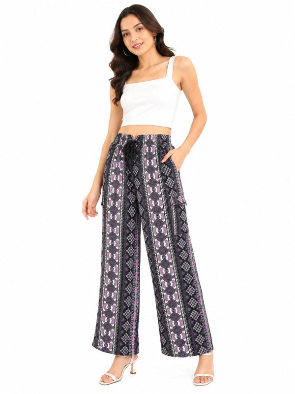 Women's Boho Printed Palazzo Pants – Comfortable High-Waist Ethnic Plazo with Pockets - Multi - Size: 30