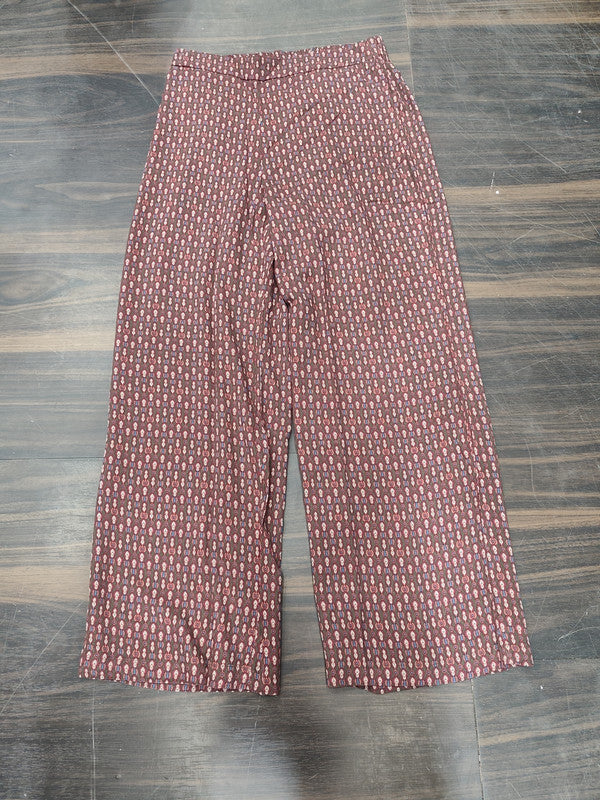 Women's Maroon Ethnic Print Wide-Leg Palazzo Pants - Maroon - Size: 32