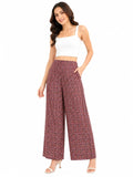 Women's Maroon Ethnic Print Wide-Leg Palazzo Pants - Maroon - Size: 32