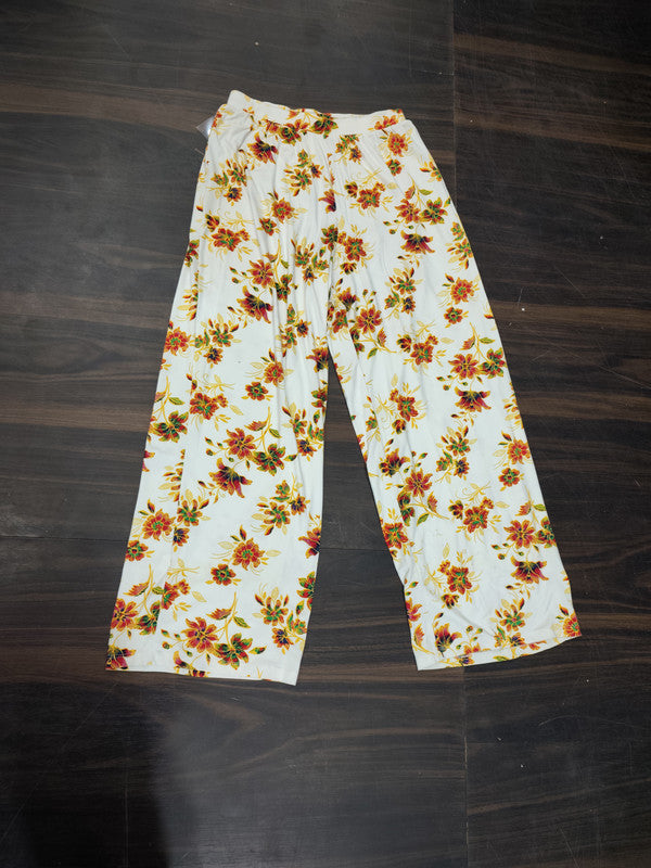 Women's Vibrant Floral Print Palazzo Pants - Yellow - Size: 28