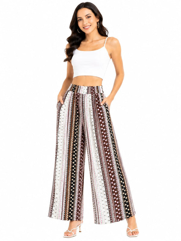 Women's Stylish Boho Geometric Print Rayon Wide Leg Palazzo Pants - Multi - Size: 28