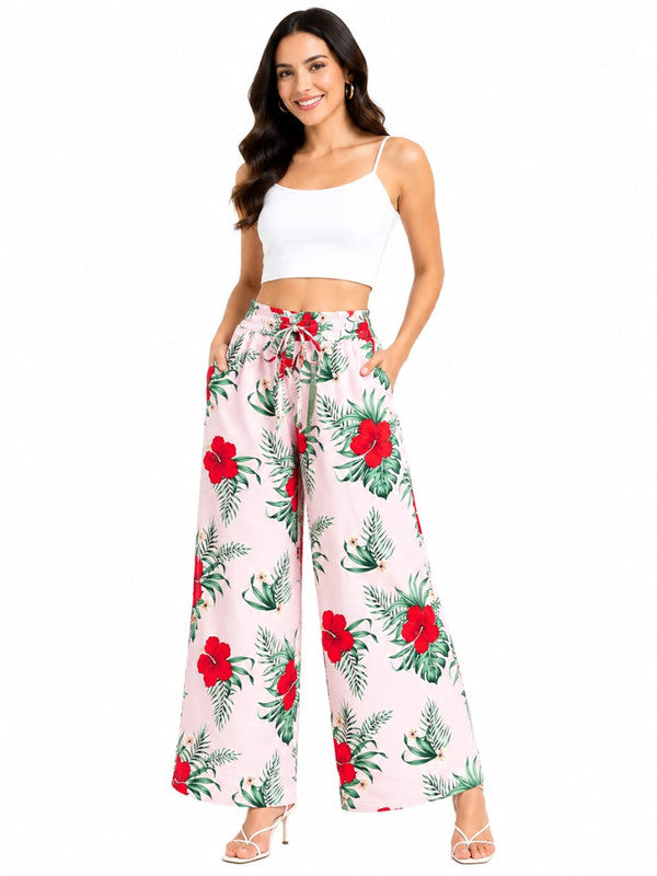 Women's Trendy Tropical Floral Print Palazzo Pants - Multi - Size: 28