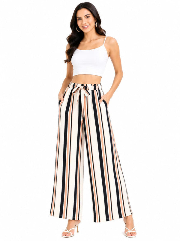 Trendy Women's Multicolor Striped High-Waist Palazzo Pants - Multi - Size: 26