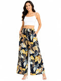 Trendy Women's Tropical Leaf Printed Rayon Palazzo Pants - Multi - Size: 26
