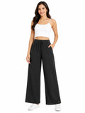 Women’s High-Waist Wide-Leg Stretchable Palazzo Pants - Black - Size: 24