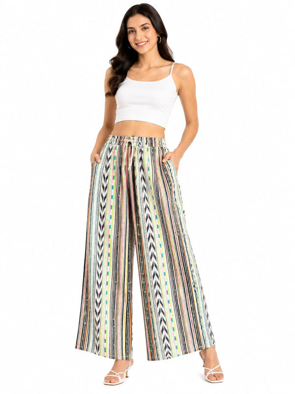 Women's Trendy Multicolour Boho Striped Wide-Leg Palazzo Pants - Multi - Size: 28