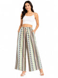 Women's Trendy Multicolour Boho Striped Wide-Leg Palazzo Pants - Multi - Size: 28