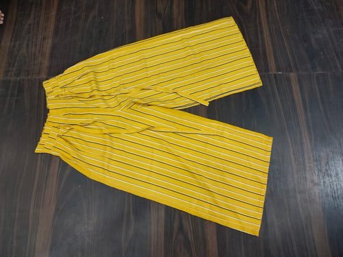 Bright Yellow Striped Rayon Palazzo for Women - Stylish & Comfortable Bottom wear - Yellow - Size: 28