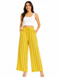 Bright Yellow Striped Rayon Palazzo for Women - Stylish & Comfortable Bottom wear - Yellow - Size: 28