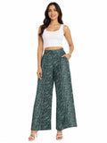 Trendy Women's Snake Print Wide-Leg Palazzo Pants – Stylish & Breathable Lounge Wear (Green) - Multi - Size: 28