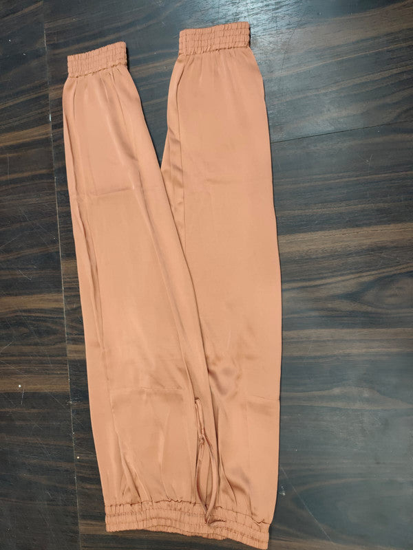 Premium Silky Satin Flared Palazzo Pants for Women - Peach - Size: 28