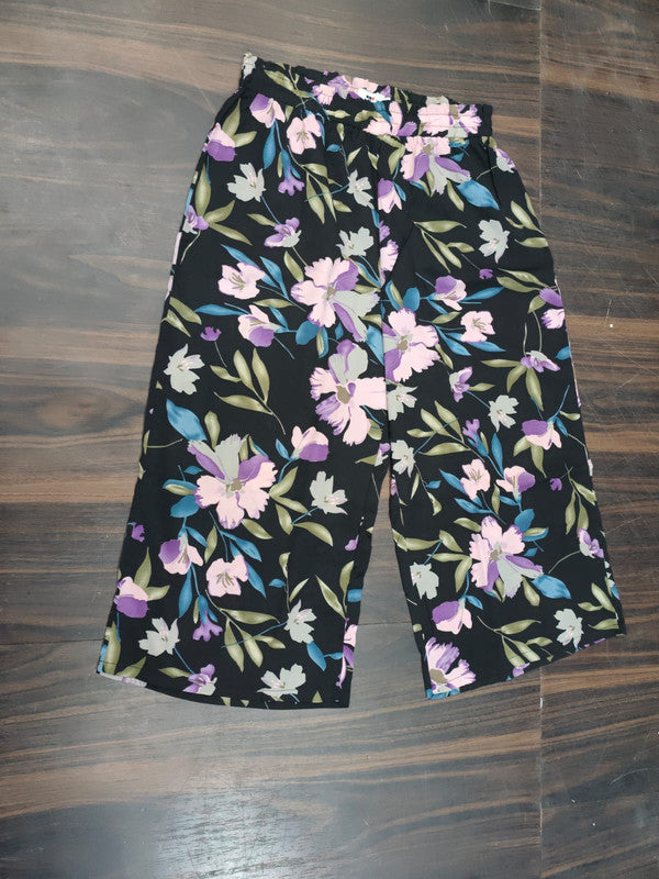 Women's Trendy Black Floral Print Wide Leg Palazzo Pants - Black - Size: 30