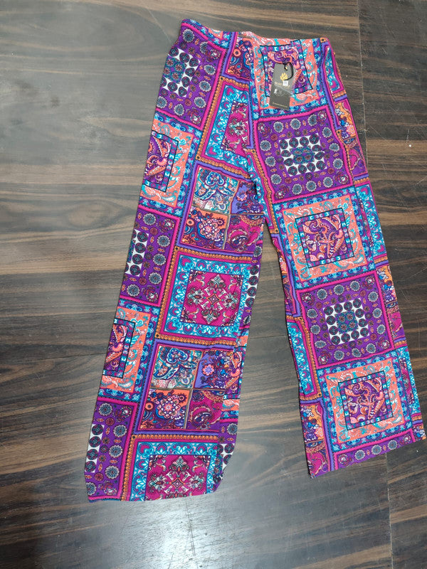 Bohemian Style Multicolour Printed Wide Leg Palazzo Pants | Soft & Comfortable Flared Plazo for Women & Girls - Multi - Size: 30