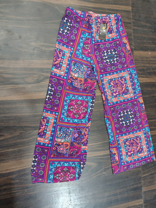 Bohemian Style Multicolour Printed Wide Leg Palazzo Pants | Soft & Comfortable Flared Plazo for Women & Girls - Multi - Size: 30
