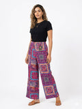Bohemian Style Multicolour Printed Wide Leg Palazzo Pants | Soft & Comfortable Flared Plazo for Women & Girls - Multi - Size: 30