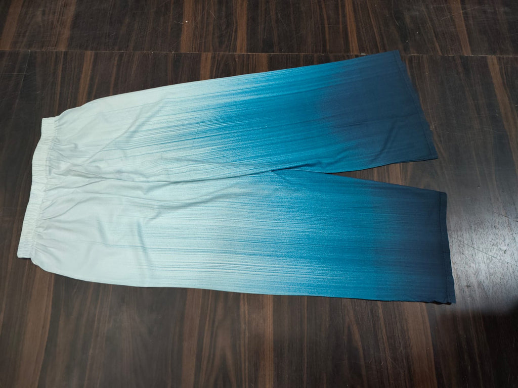 Dual-Tone Ombre Palazzo Pants - White and Blue - Size: 38