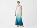 Dual-Tone Ombre Palazzo Pants - White and Blue - Size: 38