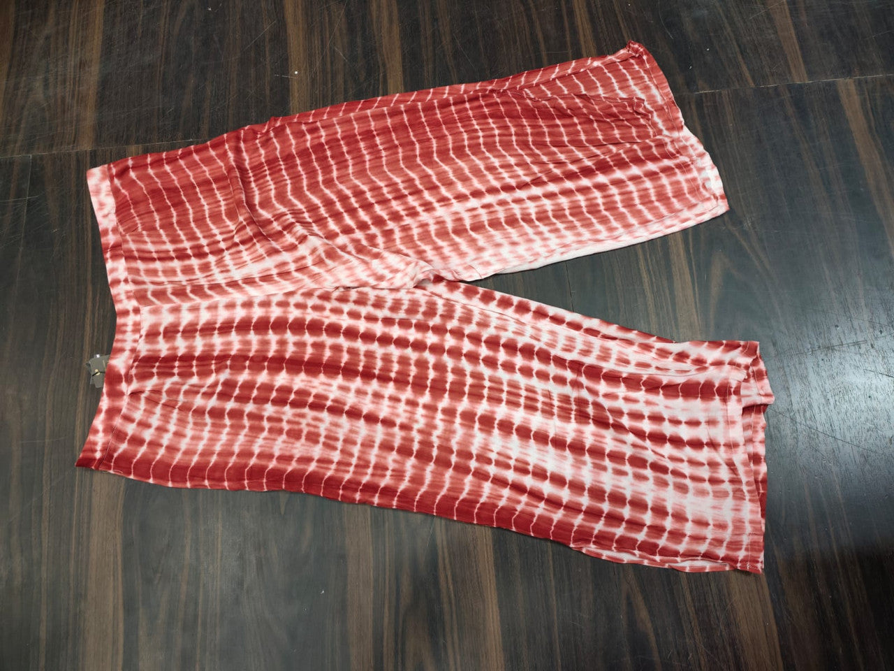 Women's Red and White Tie-Dye Shibori Printed Palazzo Pants - Red and White - Size: 46