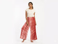 Women's Red and White Tie-Dye Shibori Printed Palazzo Pants - Red and White - Size: 46