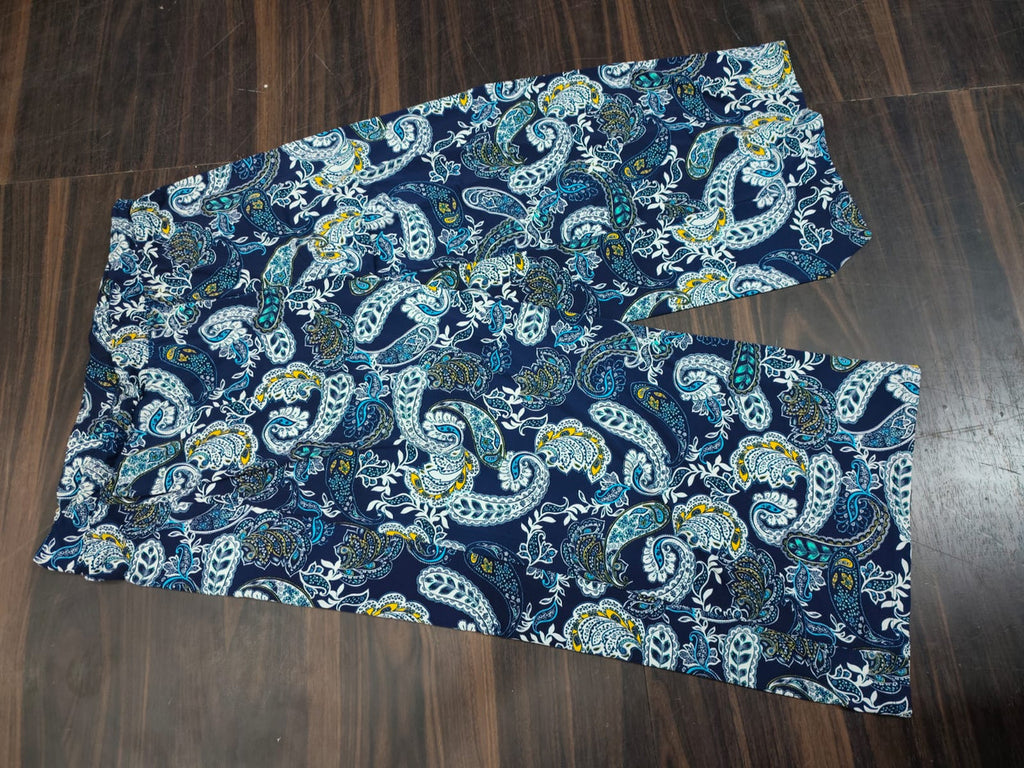 Women's Navy Blue Paisley Print Wide-Leg Palazzo Pants - Navy Blue - Size: 46