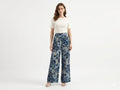Women's Navy Blue Paisley Print Wide-Leg Palazzo Pants - Navy Blue - Size: 46