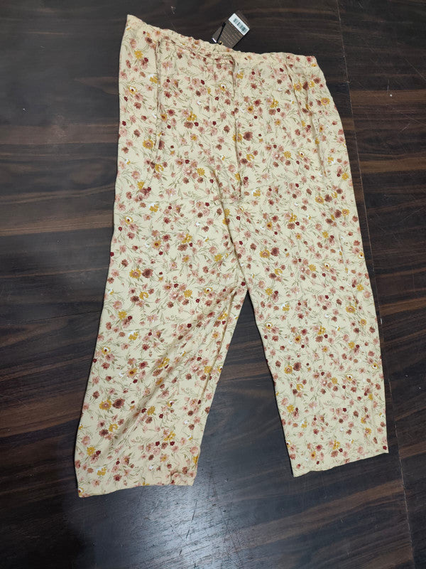 Women's Casual Cotton Floral Print Palazzo – Lightweight Summer Lounge Pants - Yellow - Size: 38