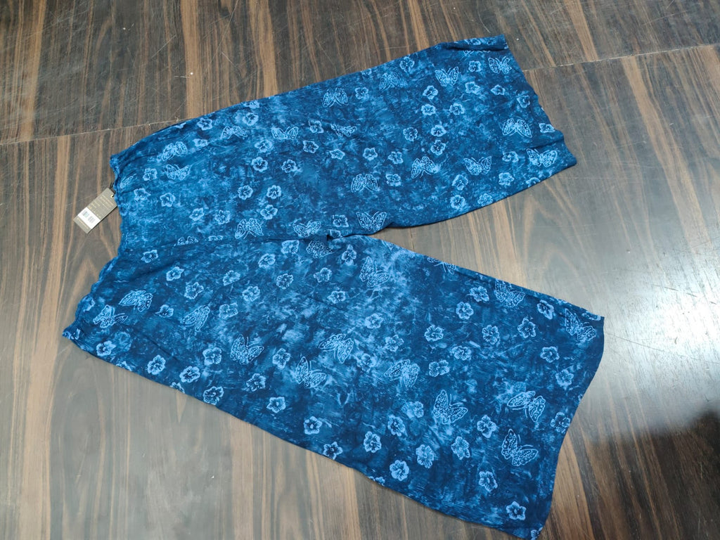 Women's Blue Butterfly and Floral Print Palazzo Pants - Blue - Size: 38