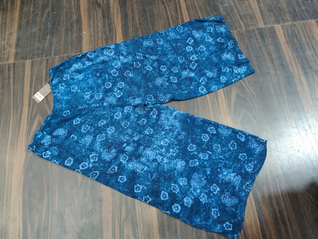 Women's Blue Butterfly and Floral Print Palazzo Pants - Blue - Size: 38