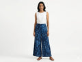 Women's Blue Butterfly and Floral Print Palazzo Pants - Blue - Size: 38