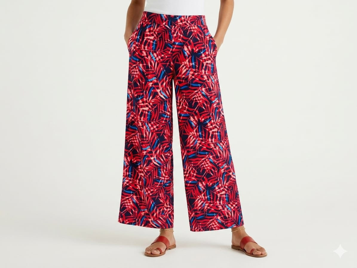 Women's Tropical Leaf Print Palazzo Pants - Multi - Size: 40