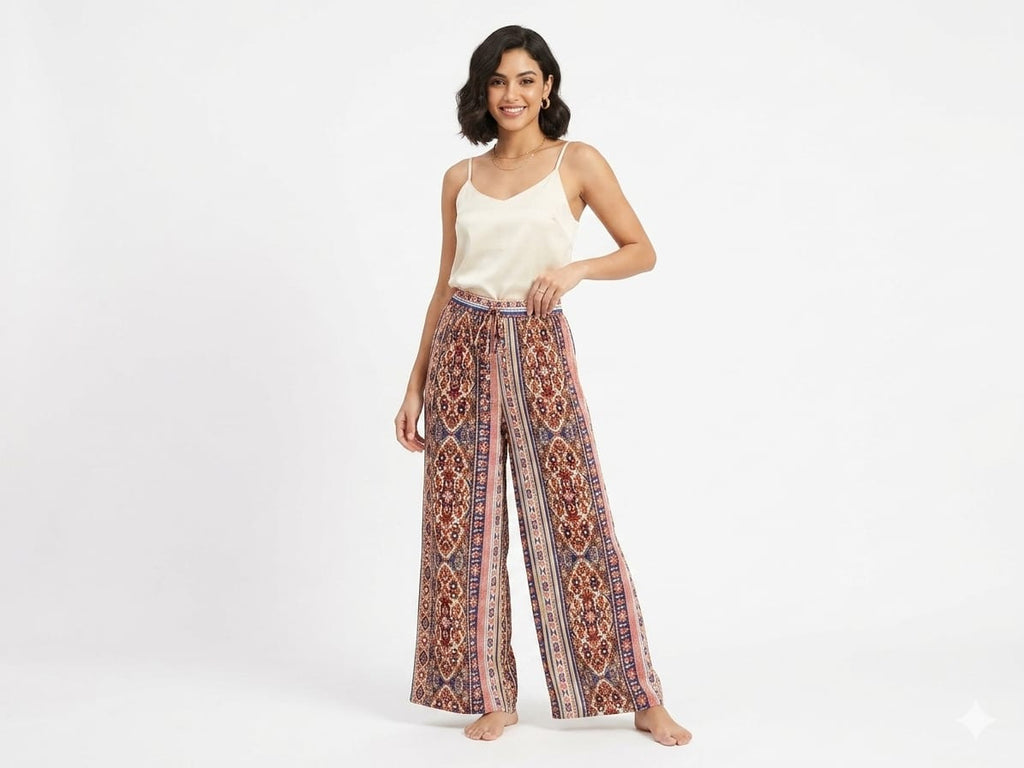 Women's Vibrant Ethnic Print Wide-Leg Palazzo Pants - Multi - Size: 34