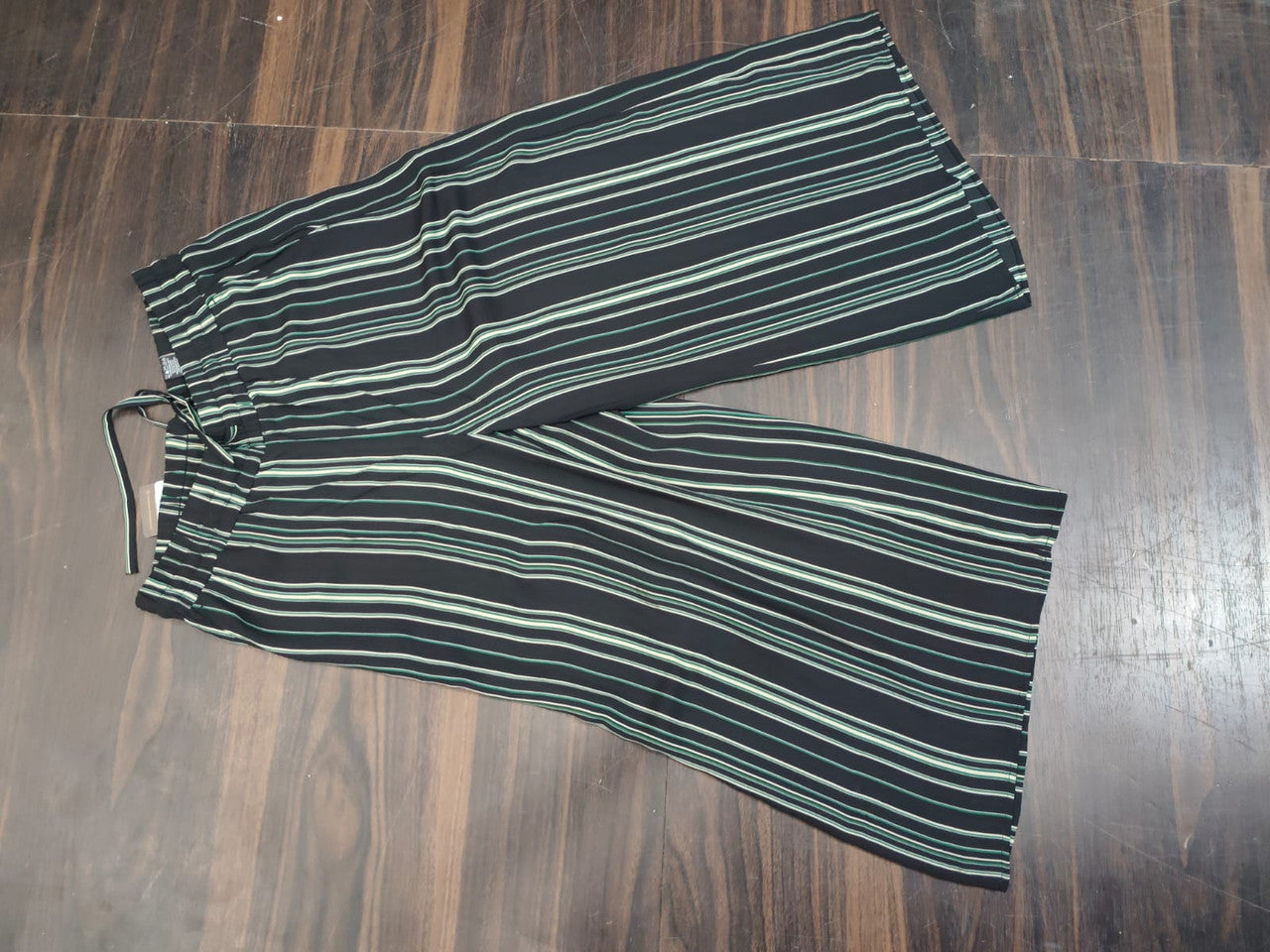 Women's High-Waist Vertical Striped Wide-Leg Palazzo Trousers - Black - Size: 30