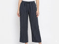 Women's High-Waist Vertical Striped Wide-Leg Palazzo Trousers - Black - Size: 30