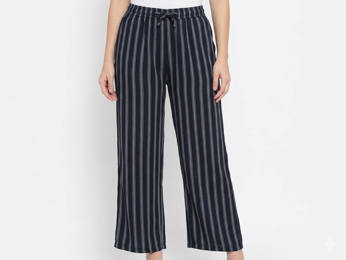 Women's High-Waist Vertical Striped Wide-Leg Palazzo Trousers - Black - Size: 30