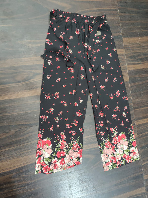 Women's Casual Printed Palazzo Pants - Black and Red - Size: 30