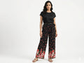 Women's Casual Printed Palazzo Pants - Black and Red - Size: 30