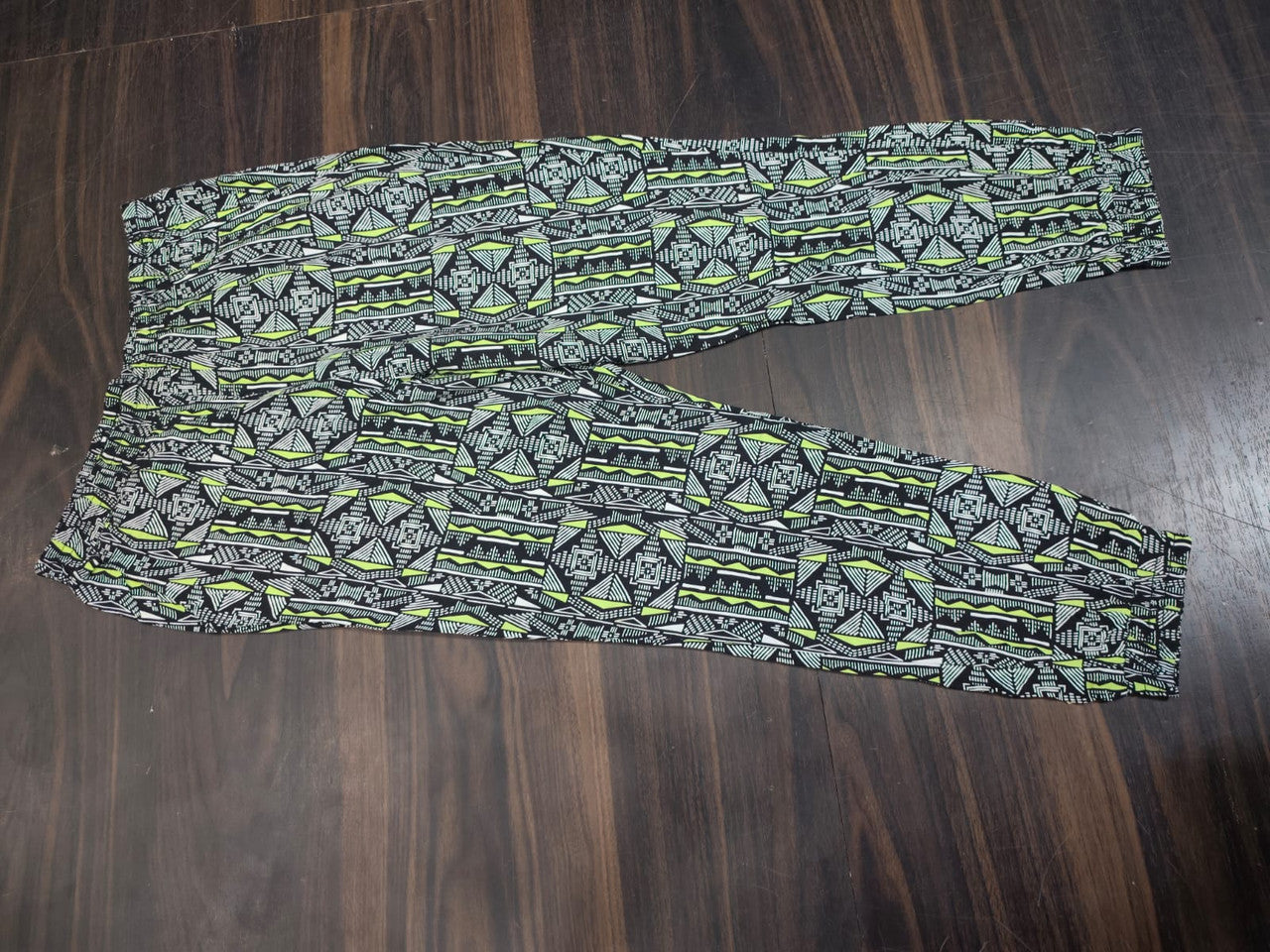 Women’s Black & Neon Green Geometric Print Relaxed Fit Palazzo Pants - Multi - Size: 32