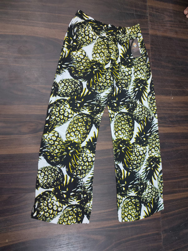 Women's Tropical Pineapple Print Wide-Leg Palazzo Pants - Multi - Size: 30