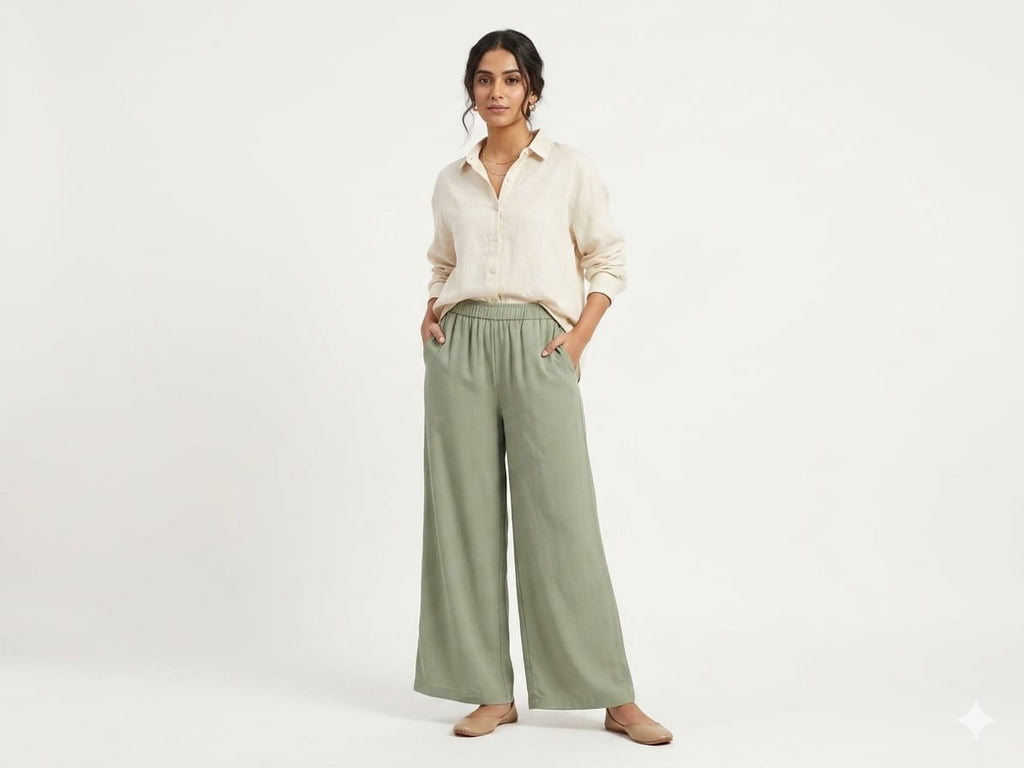 Women's Green Wide-Leg Palazzo Pants - Green - Size: 40