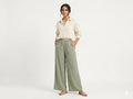 Women's Green Wide-Leg Palazzo Pants - Green - Size: 40