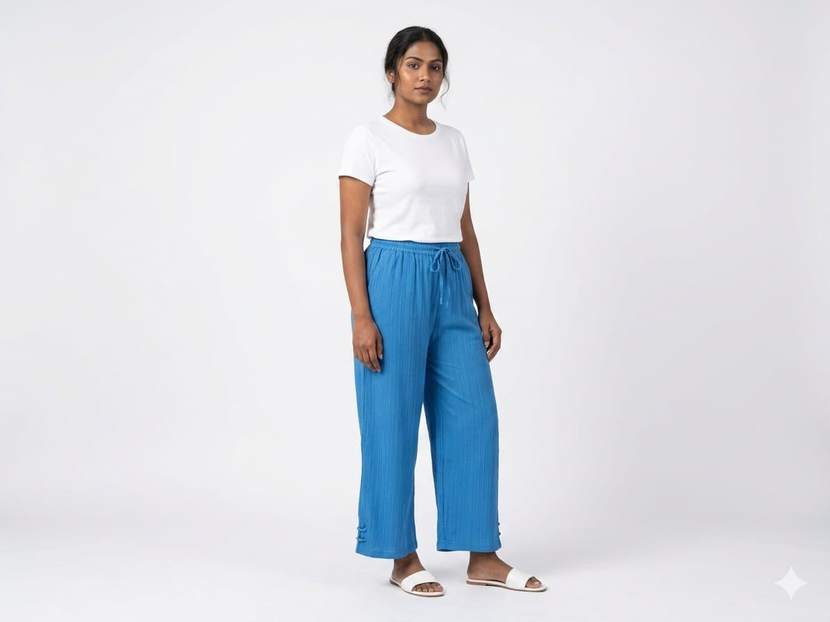Women’s Relaxed Fit Textured Palazzo Pants in Royal Blue - Blue - Size: 40